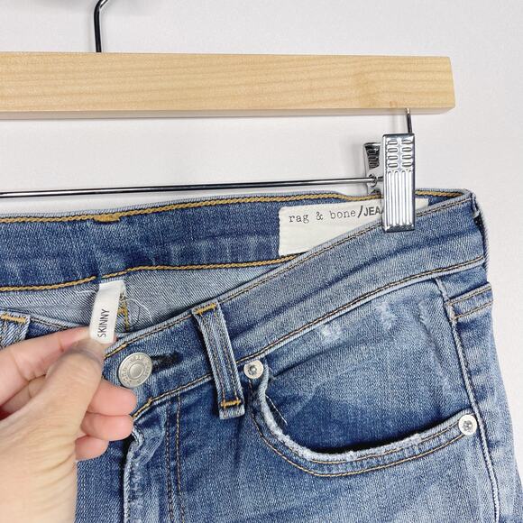 Rag & Bone Womens 27 Blue Skinny Leg with Raw Angled Fray Hem in Commodore Wash - Picture 9 of 13
